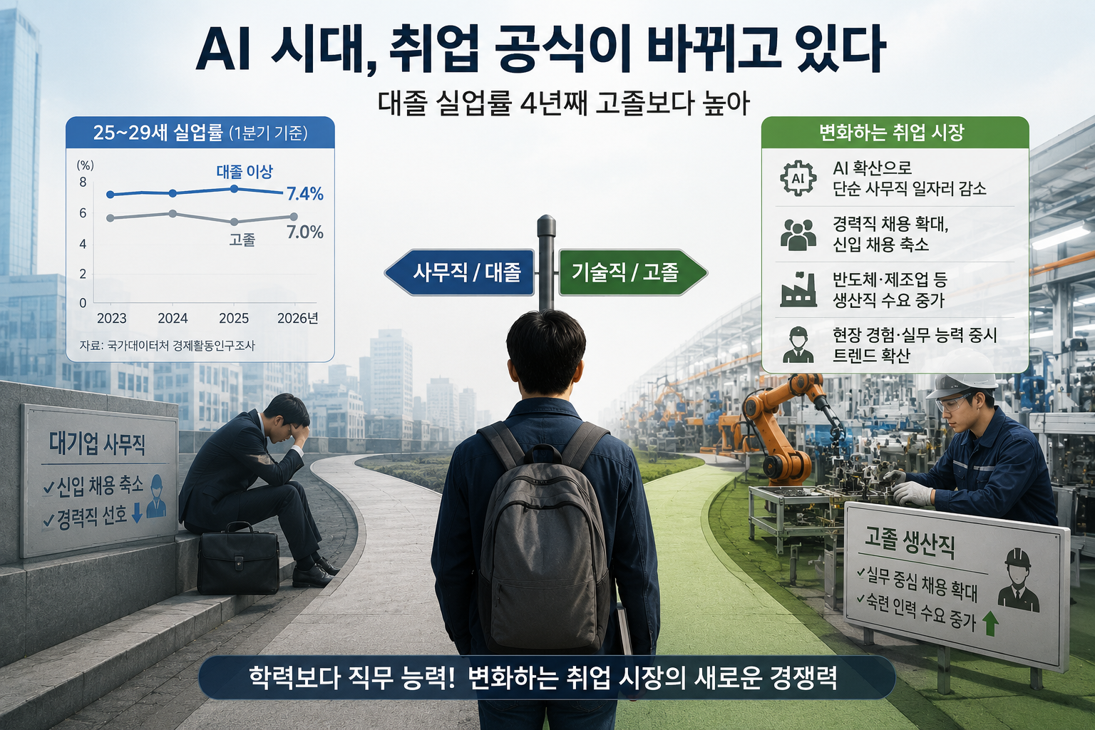 AI 시대 취업시장 변화…대졸 실업률, 고졸보다 높은 현상 지속